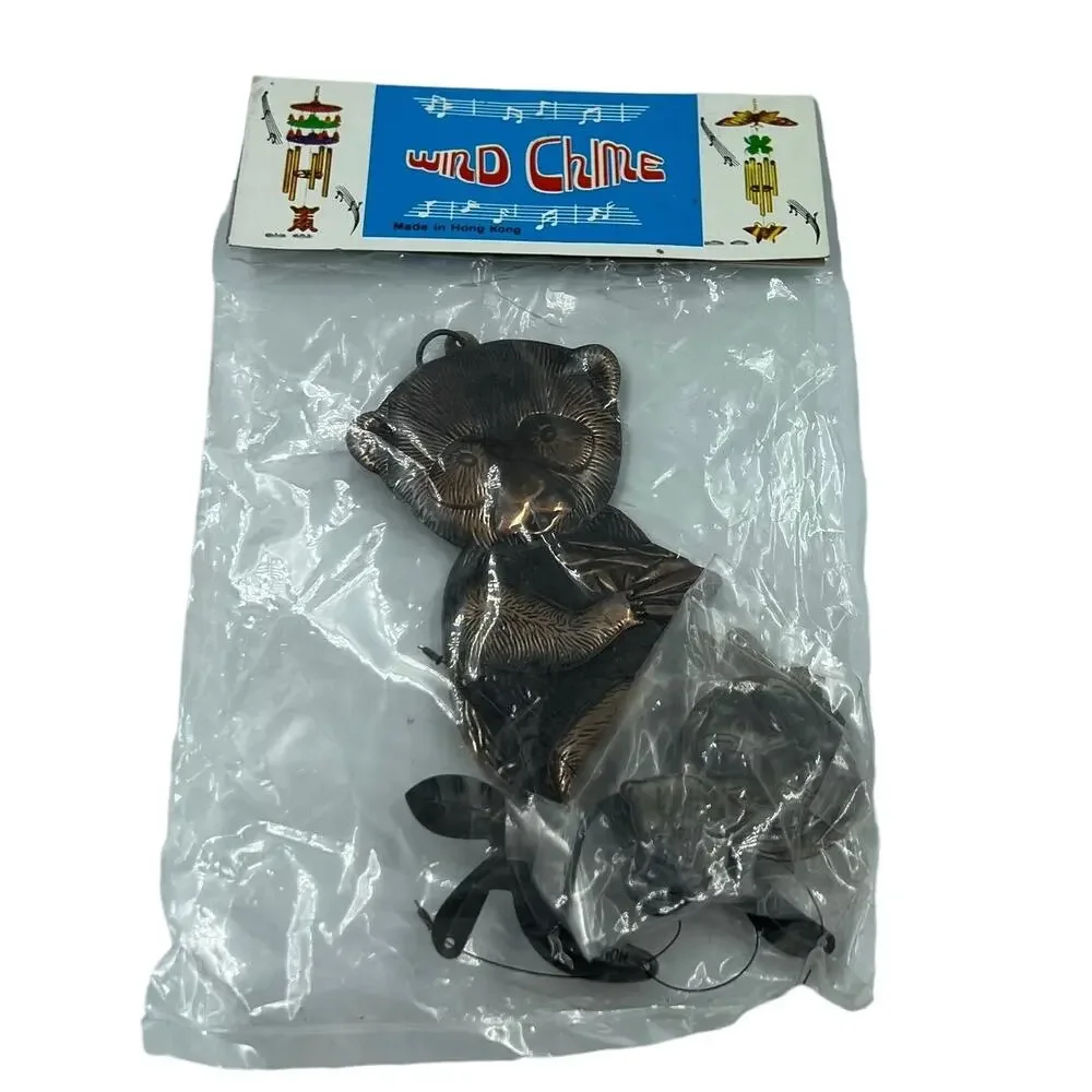 Vintage Bronze Hammered Metal Hanging Panda Wind Chime NEW SEALED Hong‎ Kong